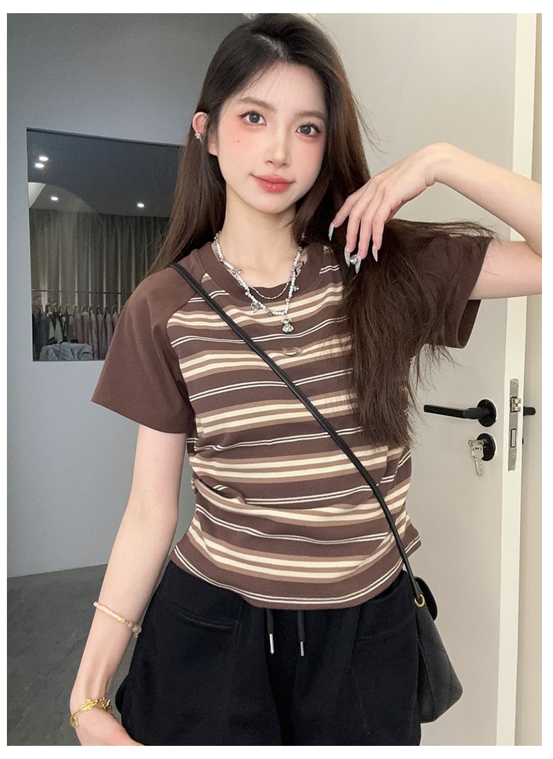 【tops】ストライプ柄TシャツG21370