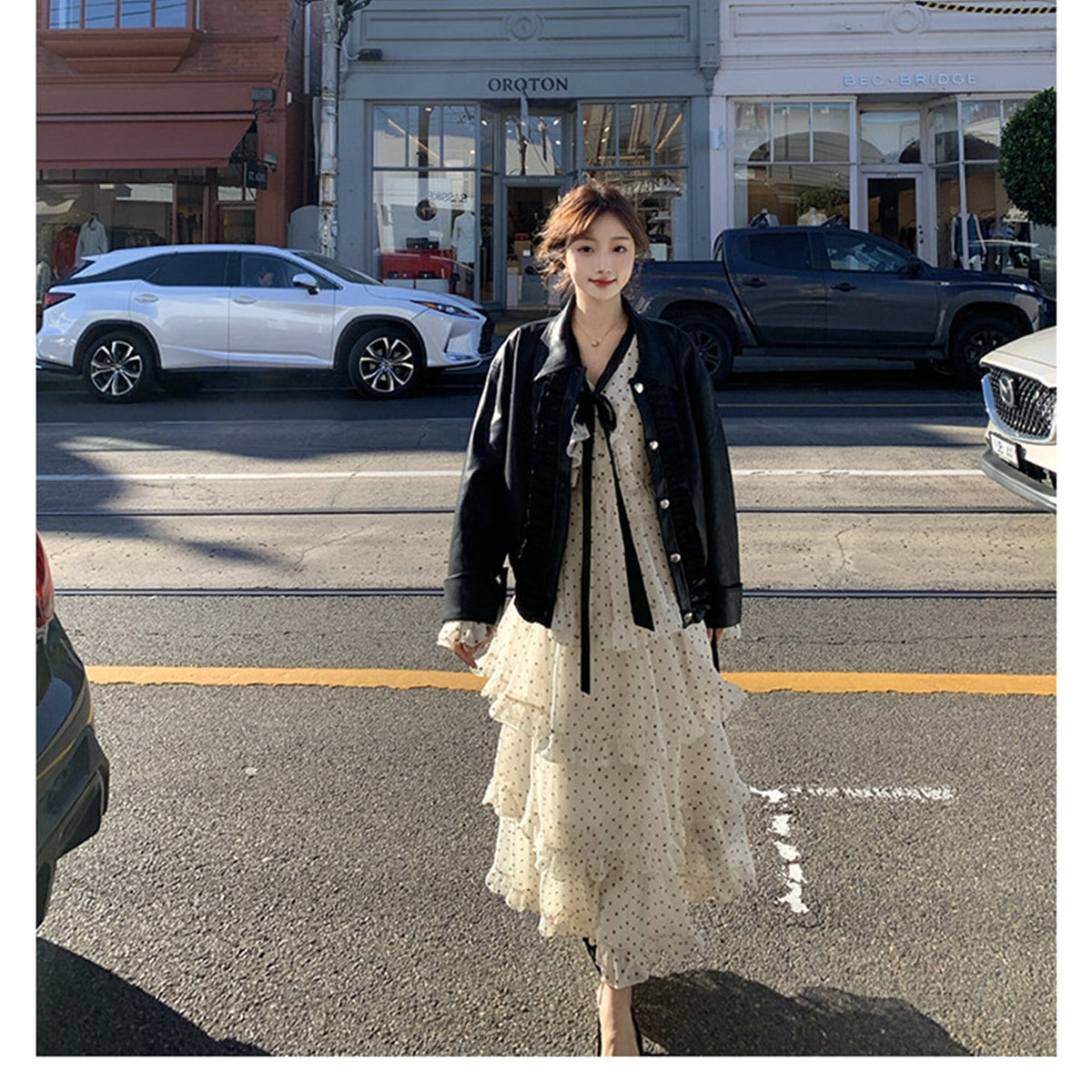 【dress】ビッグリボンドット柄ティアードワンピース　N3324