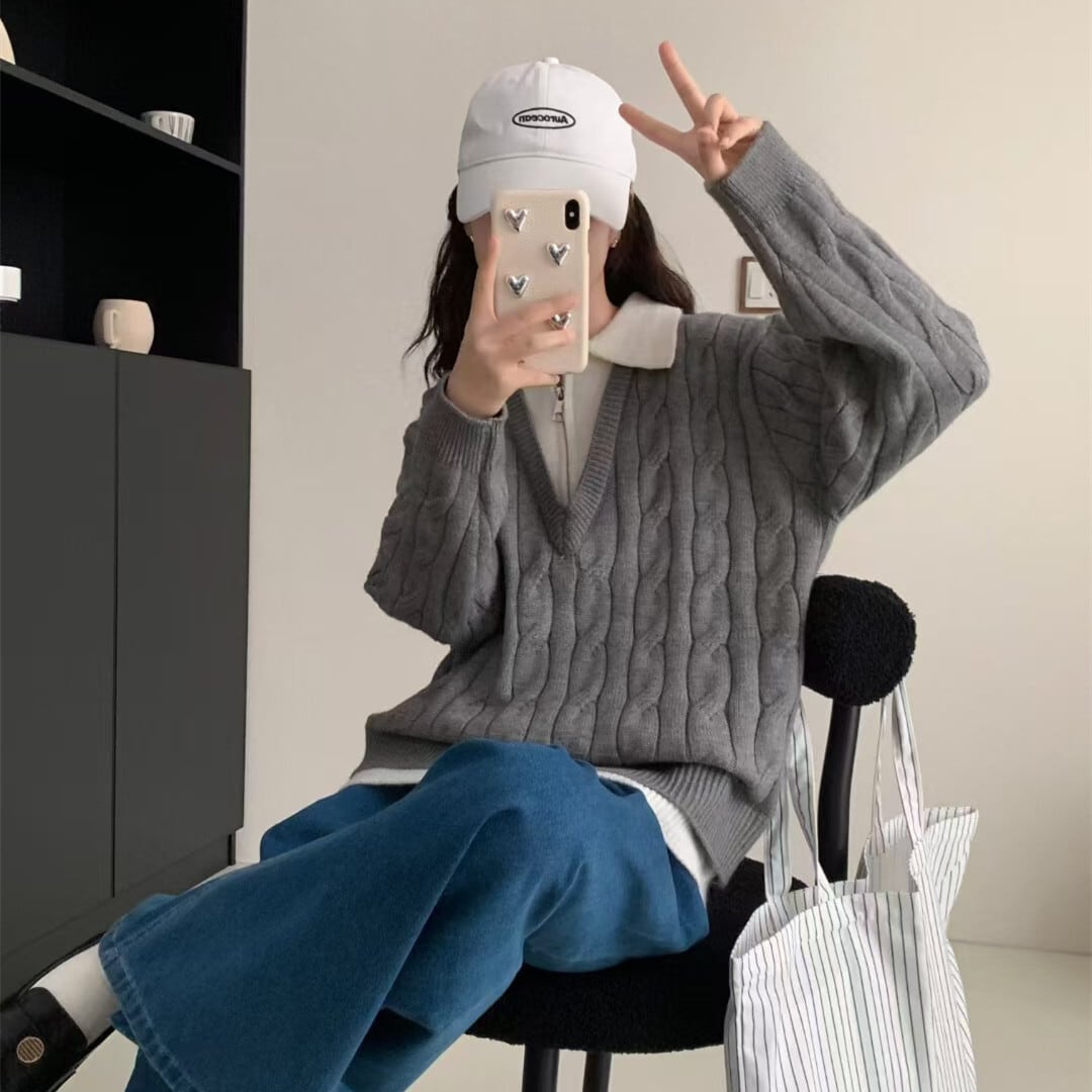 【tops】ファスナー切り替えニットセーター　M27687