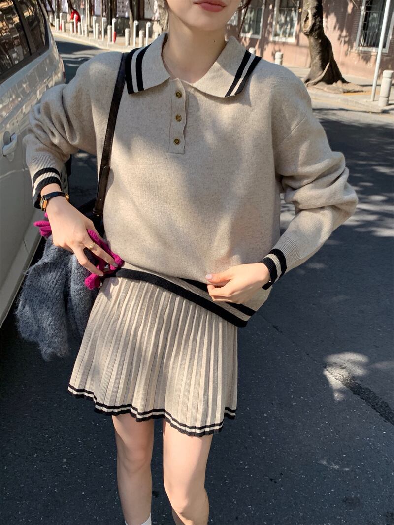 【set】POLOネックニットセーター×スカートセット　M26976