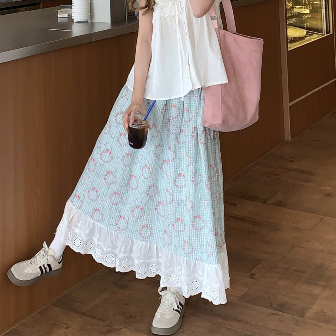 【bottoms】Aライン花柄スカートG20484