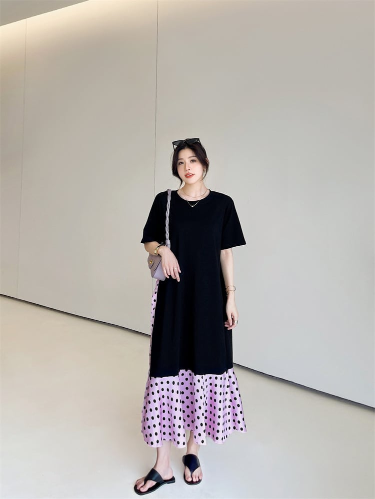 【dress】ドット柄切り替えワンピース　M25160