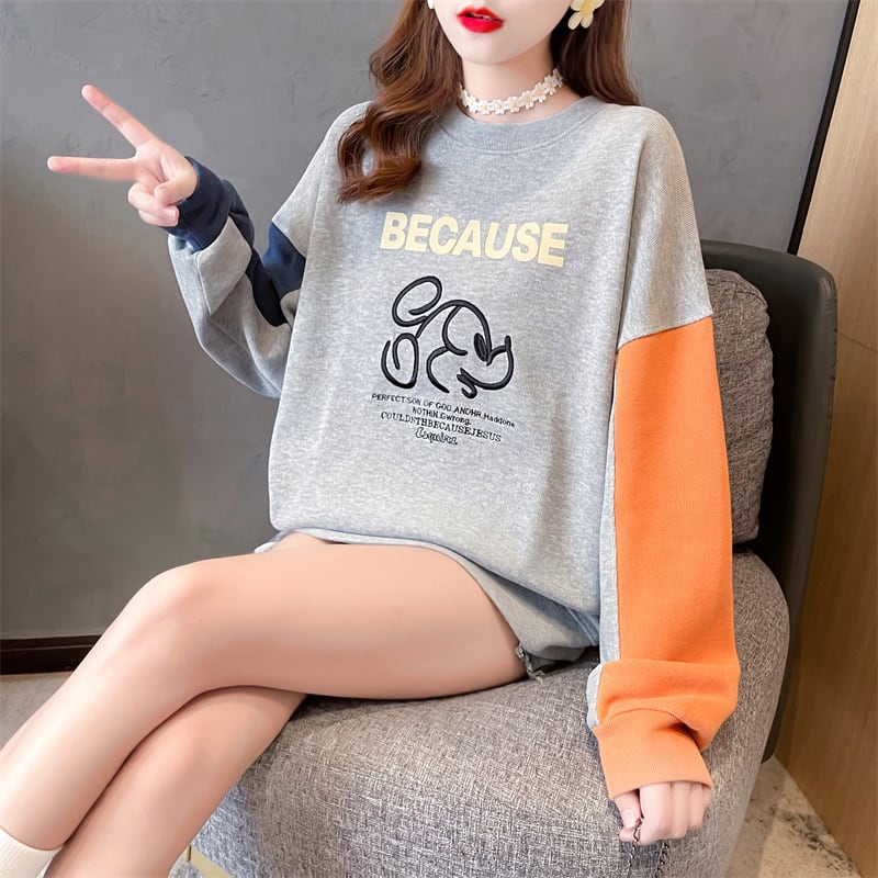 【tops】キュート長袖配色パーカーF6234