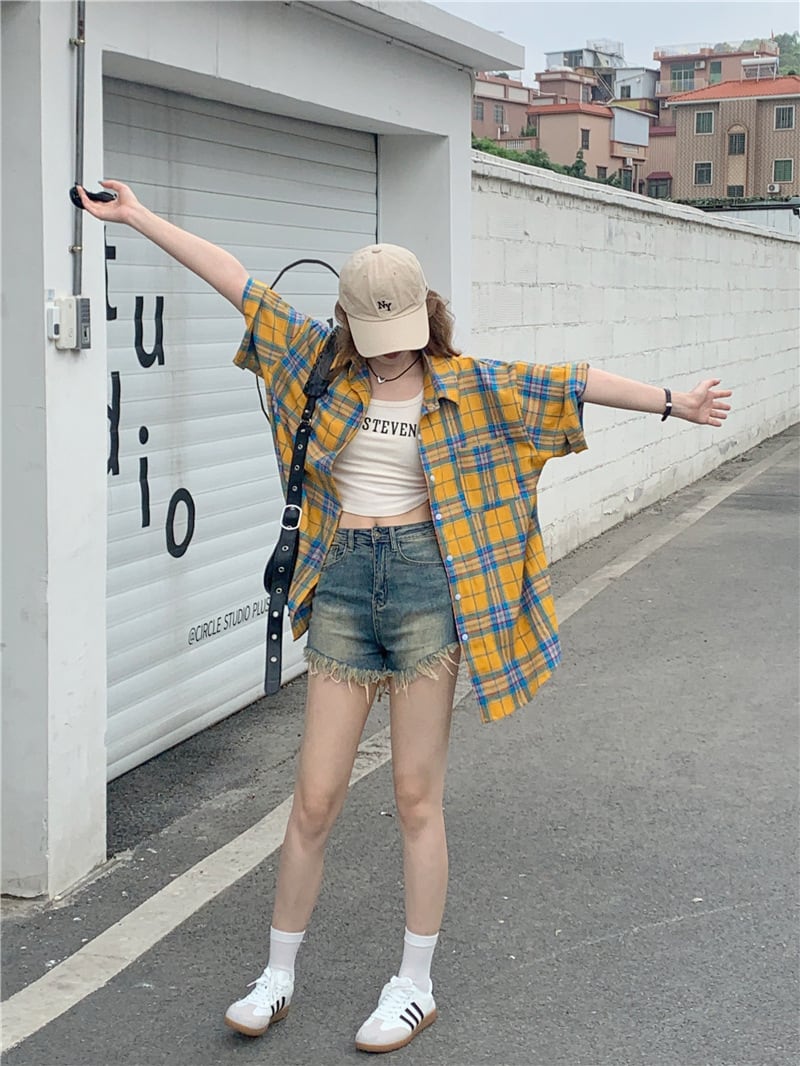 【tops】チェック柄シャツトップス　M25267