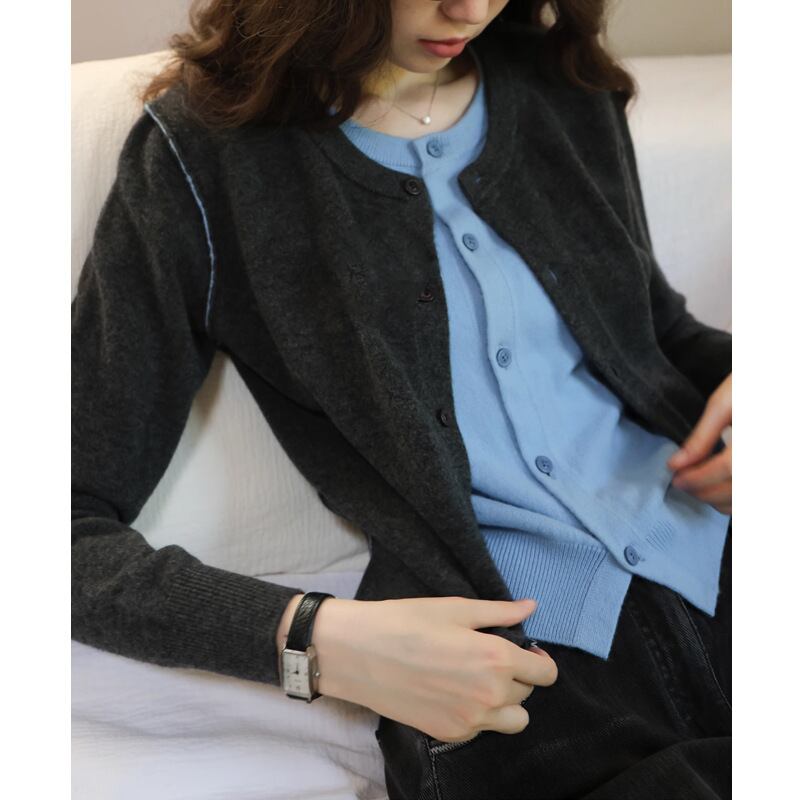 【outer】配色切り替えニットカーデ　M27310