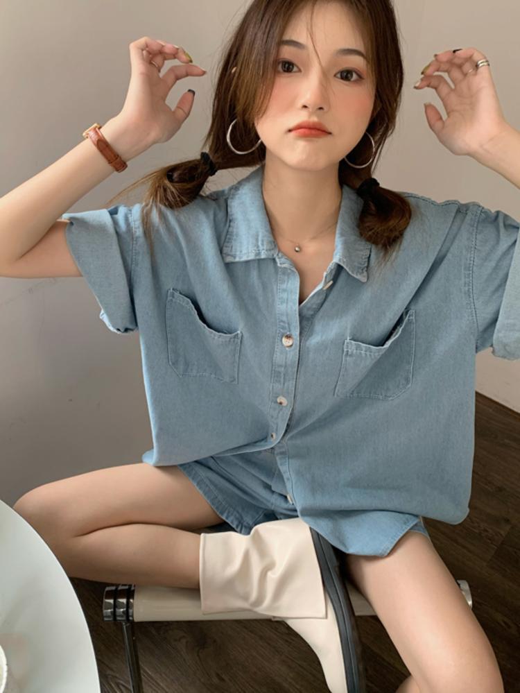 【set】デニムブラウス+ショートパンツ２点セットG21288