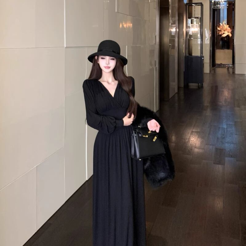 【dress】クロスネックロングワンピース Q7014