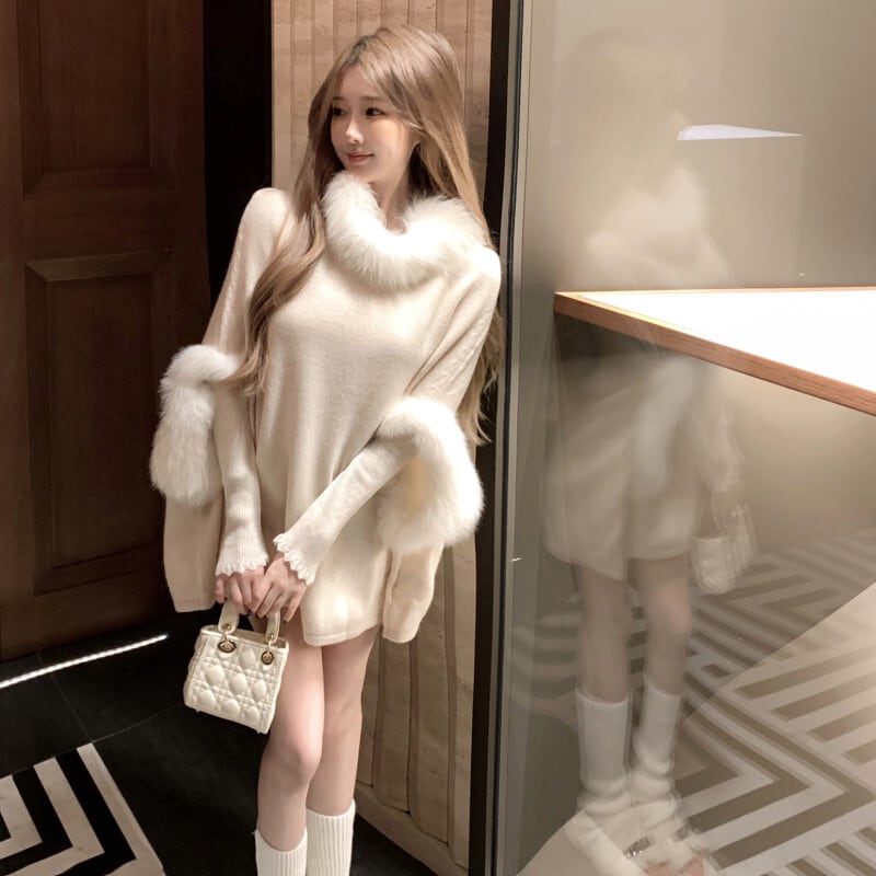 【tops】ファー付きケープ　M28504