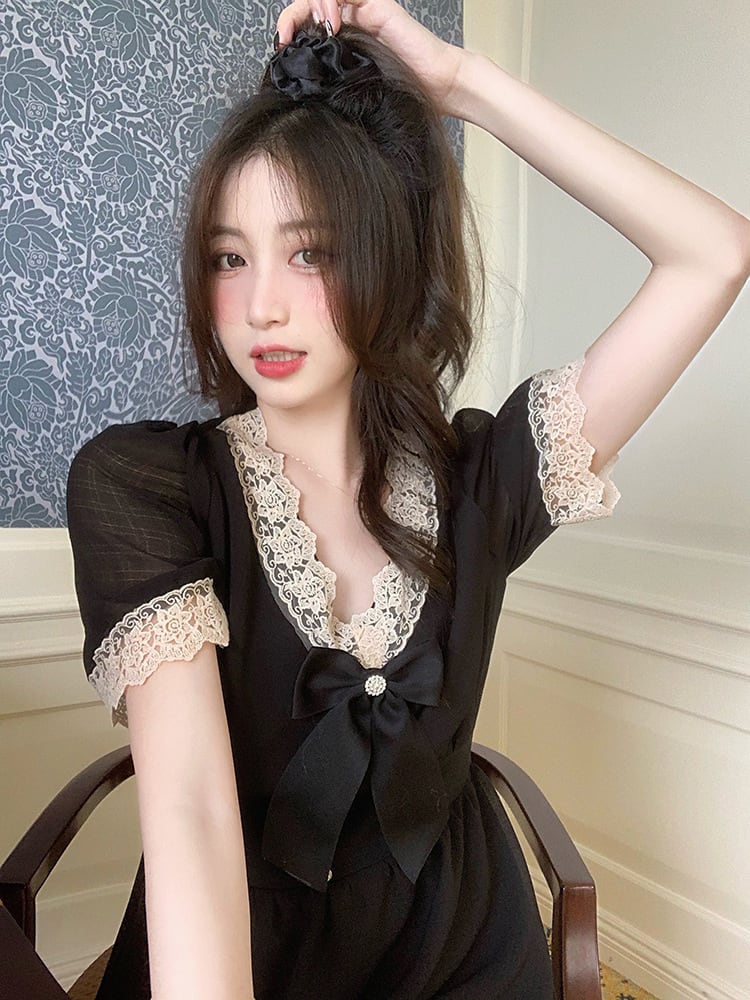 【dress】Vネックレースデートワンピース G20928