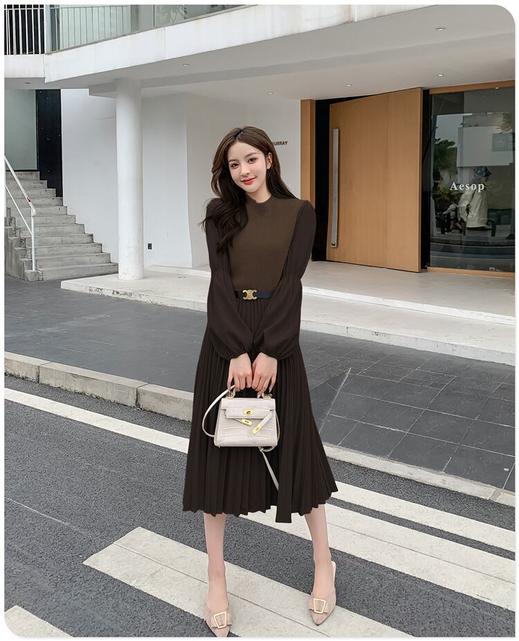 【dress】高級感 秋気質満点長袖高品質フランス風デザインワンピース G2235