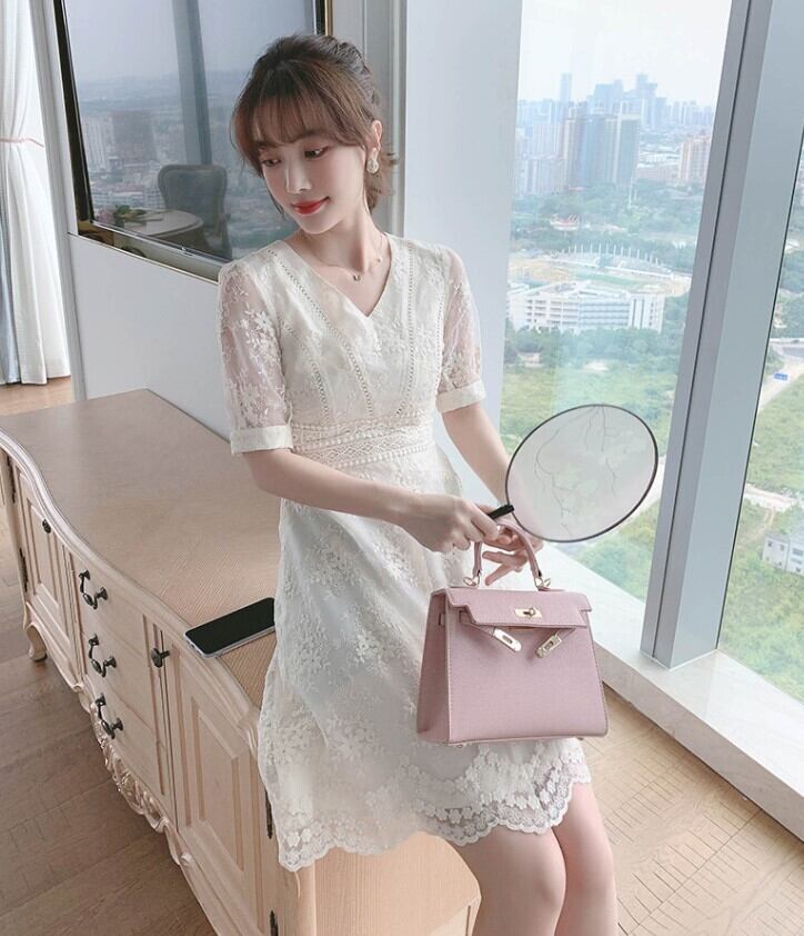 【dress】美人度アップ!気質満点レーススウィート夏 着痩せワンピース G0547