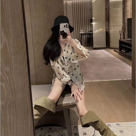 【tops】ポロカラー長袖シャツF7878