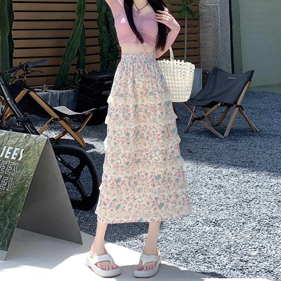 【bottoms】Aライン花柄スカートG20445