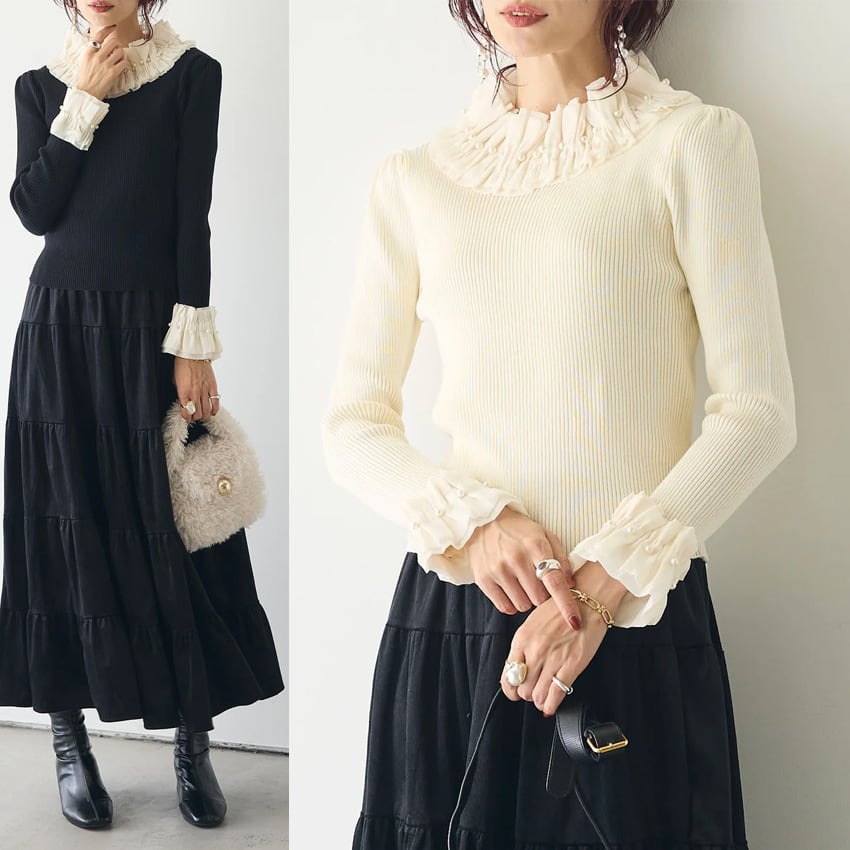 【tops】ドッキングニットトップス　M28689