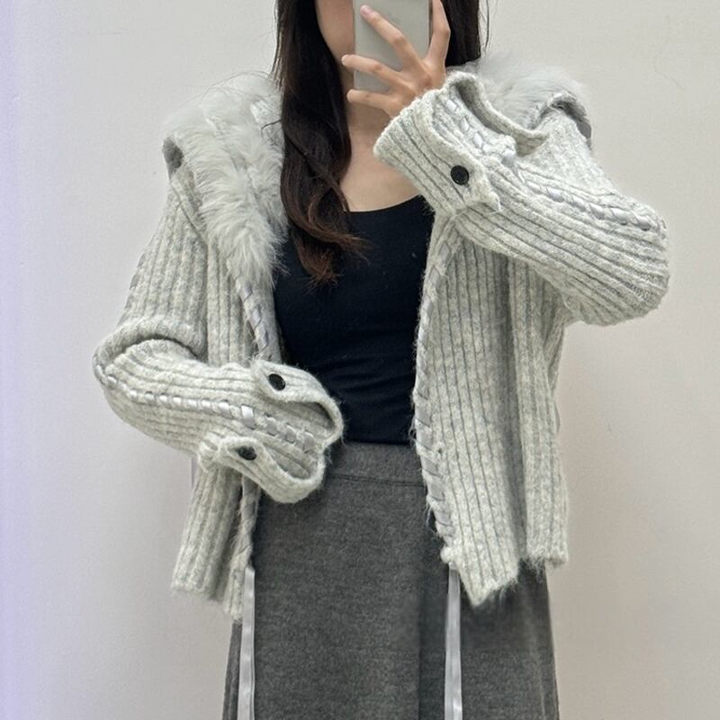 【outer】ファードッキングニットカーディガン Q7137