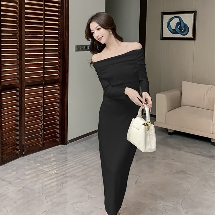 【dress】オフショルダーニットワンピース　M28026