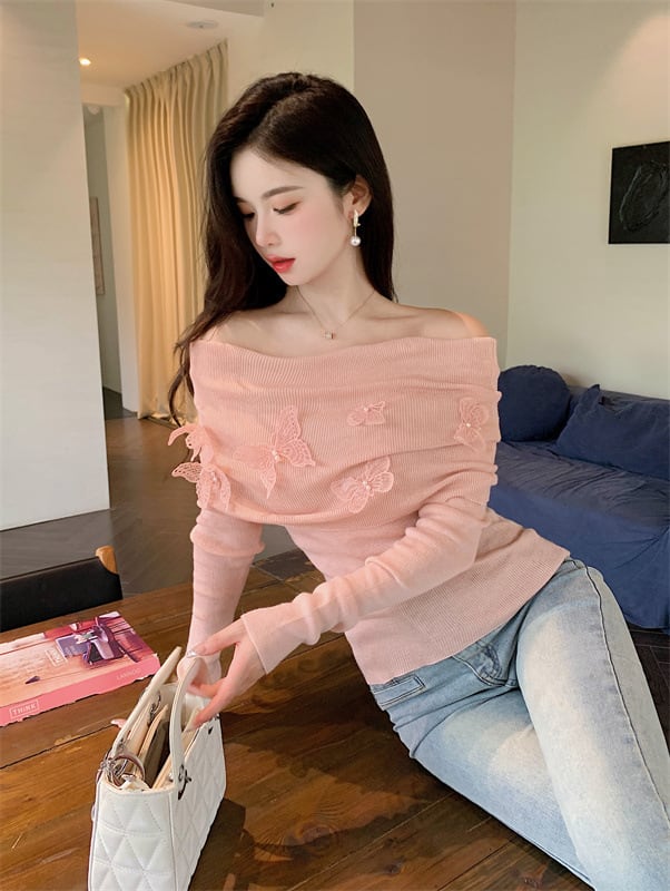 【tops】ボートネックニットトップス　M26140