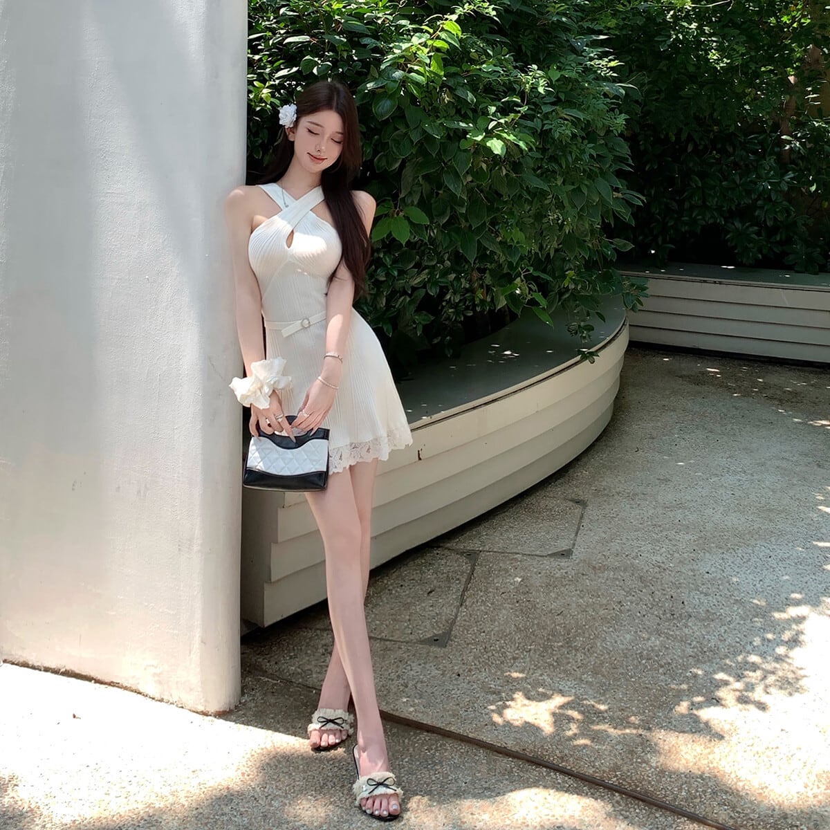 【dress】クロスレースドッキングミニワンピース　N3220