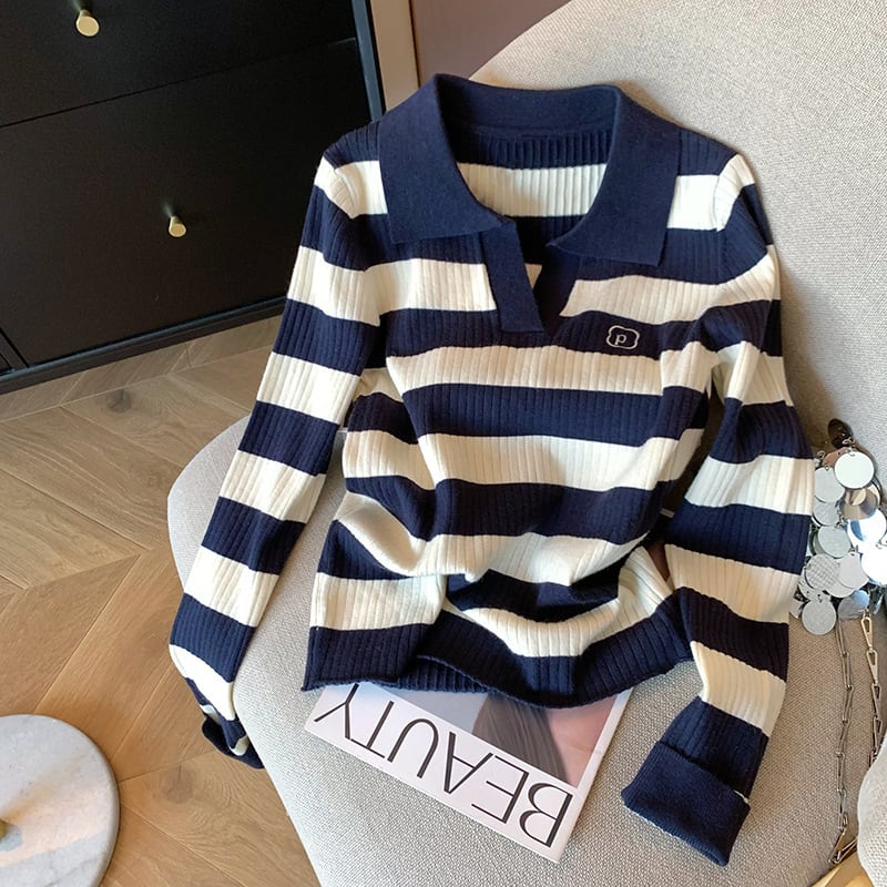 【tops】ボーダー柄ニットトップス　M28919