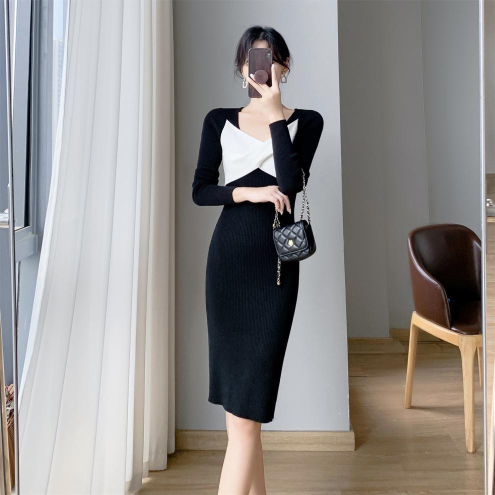 【dress】クロス配色ニットワンピース　M26277