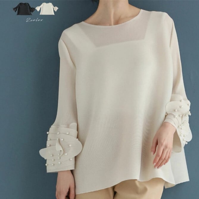 【tops】袖パールトップス　M30189