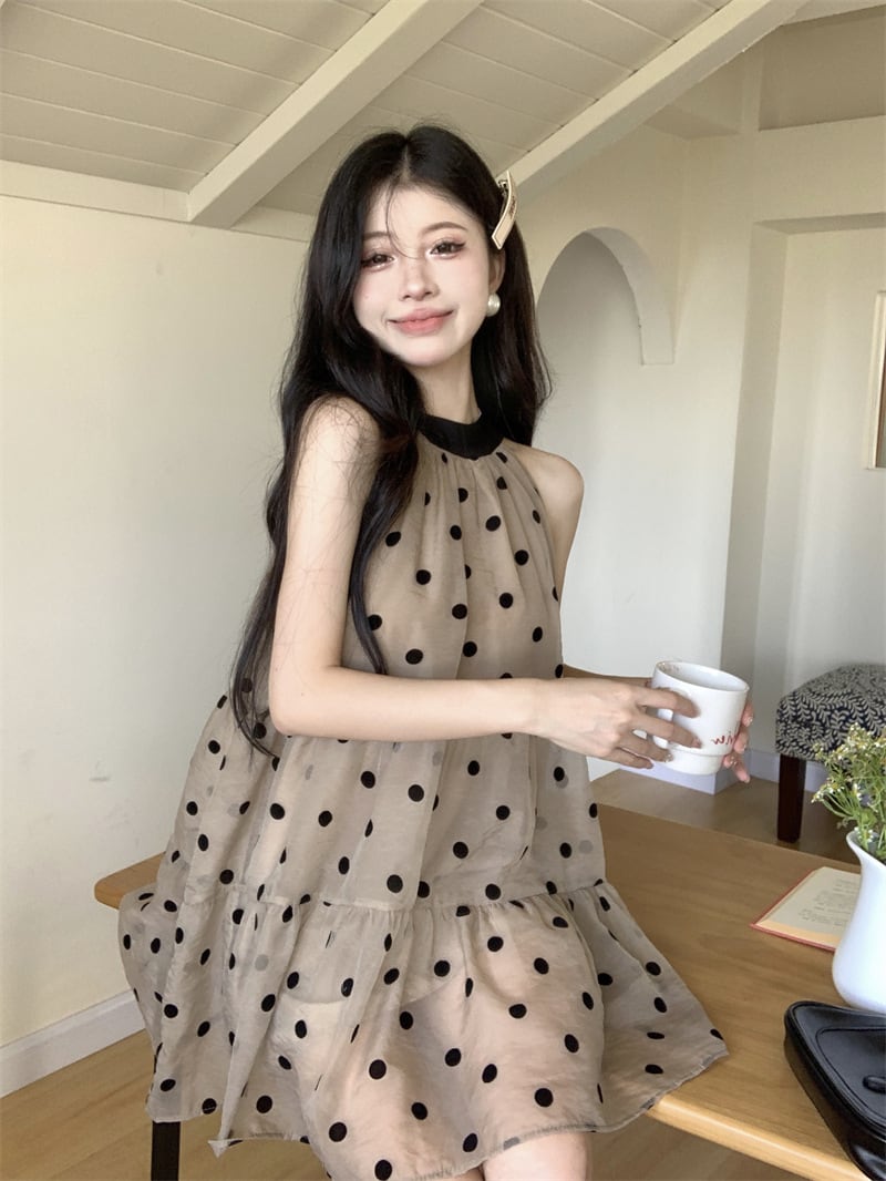 【dress】ノースリーブドット柄ワンピース　M24615