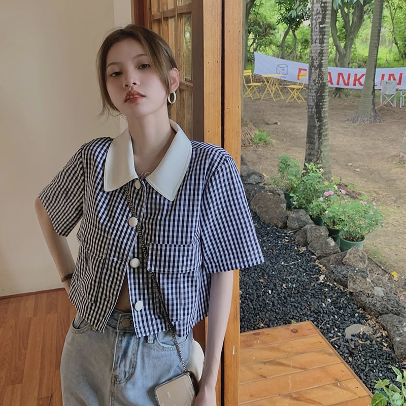 【tops】チェック柄シャツトップス　M25316