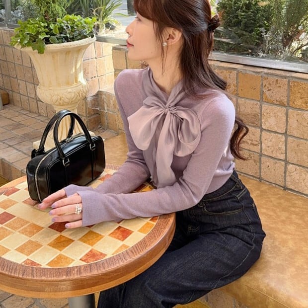 【tops】リボン付きニットトップス　M28880