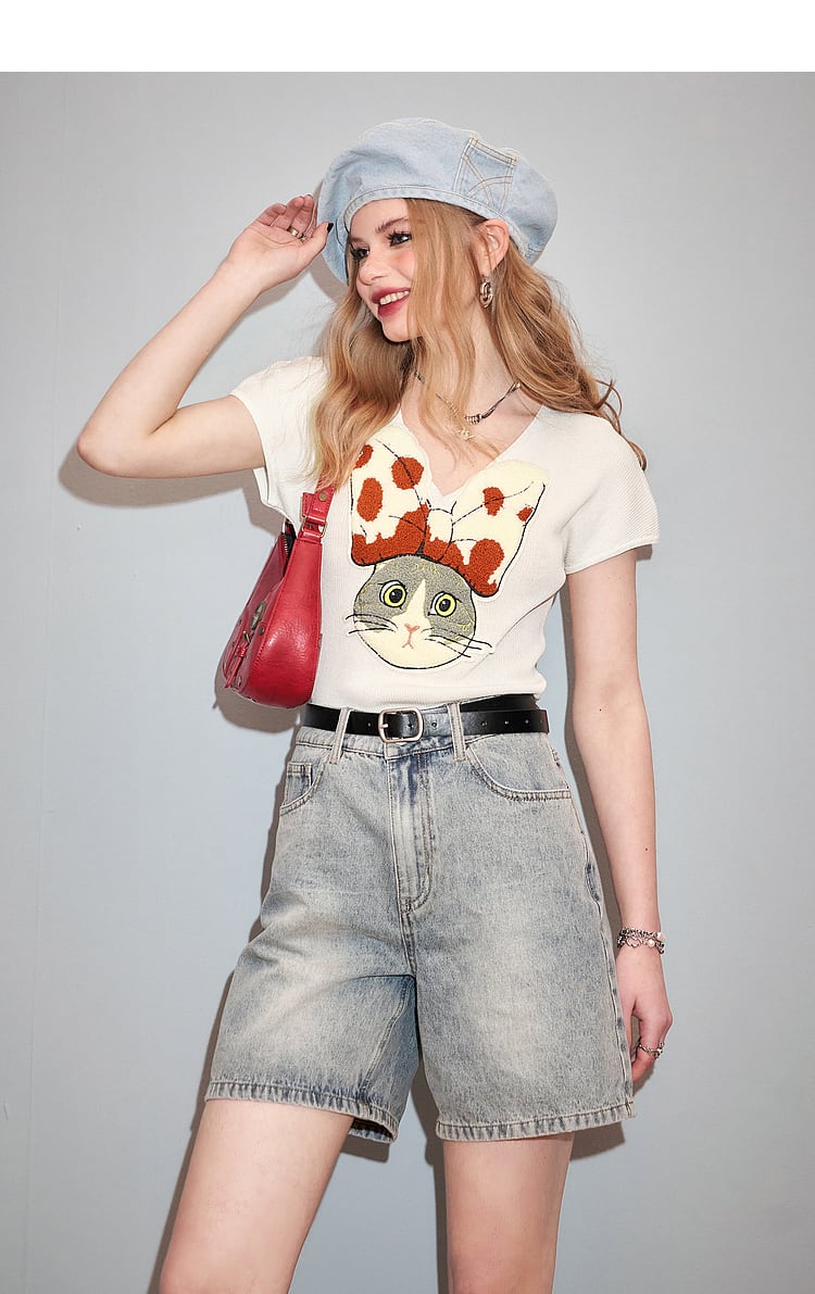 【tops】VネックニットプリントトップスG20926