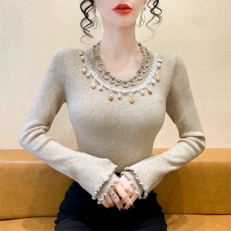 【tops】レース切り替えニットトップス　M28659
