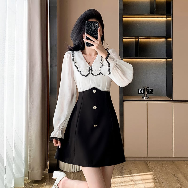 【dress】レース切り替えワンピース　M27427