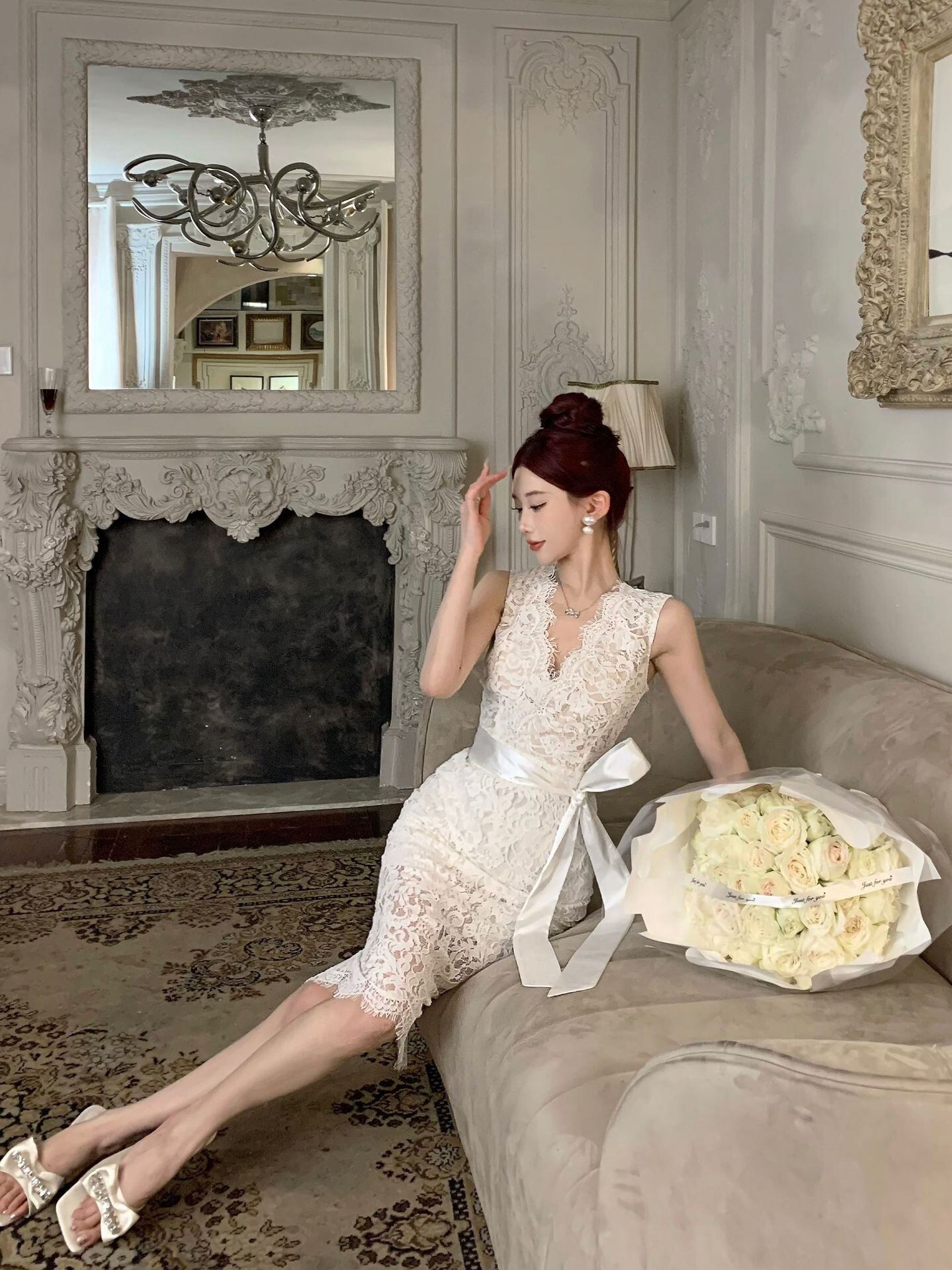 【dress】Vネックレースタイトワンピース G21008