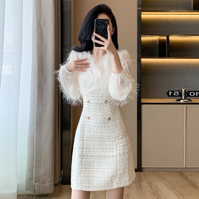 【dress】Vネックドッキングワンピース　M27441