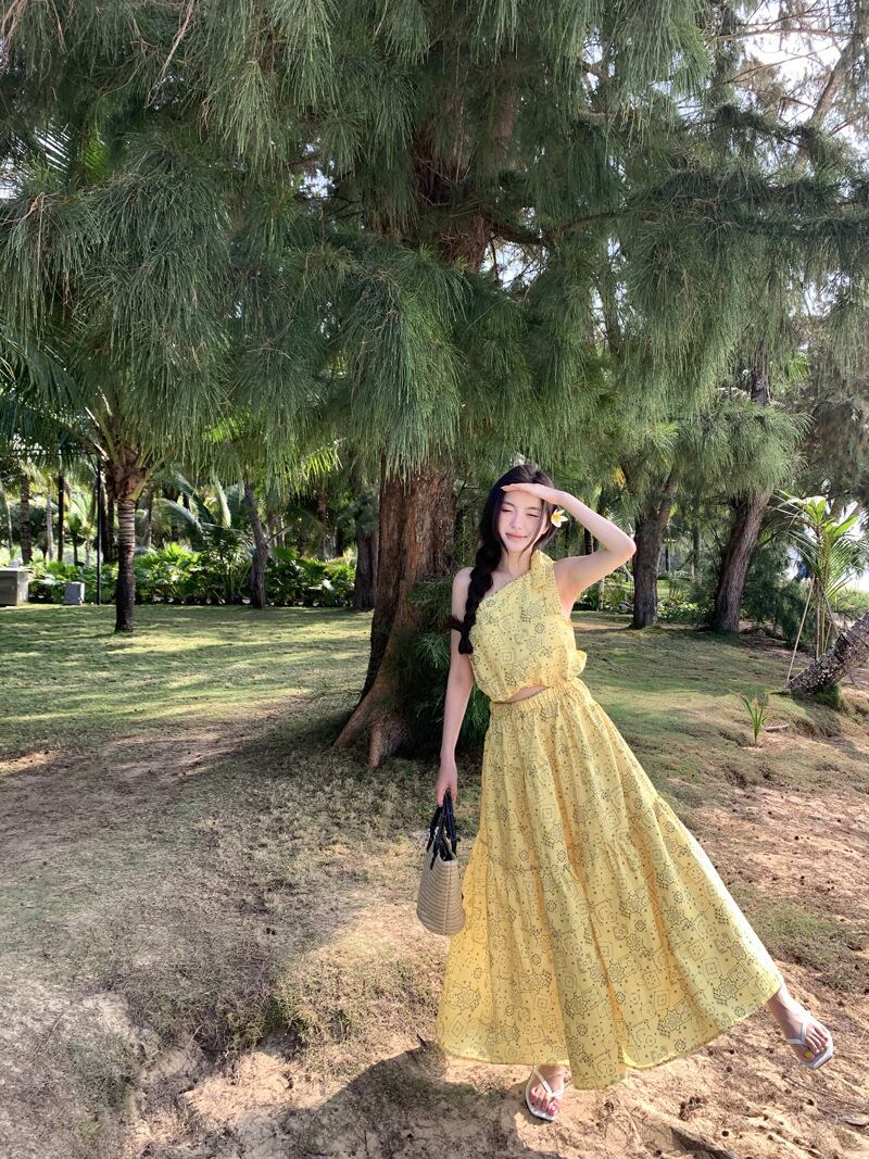 【set】花柄トップス+スカート２点セットG21326