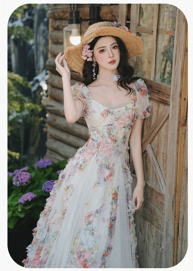 【dress】立体フラワーチュールドッキングロングワンピース　K0556
