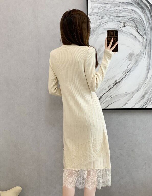 【dress】レースドッキングニットワンピース 　N2226