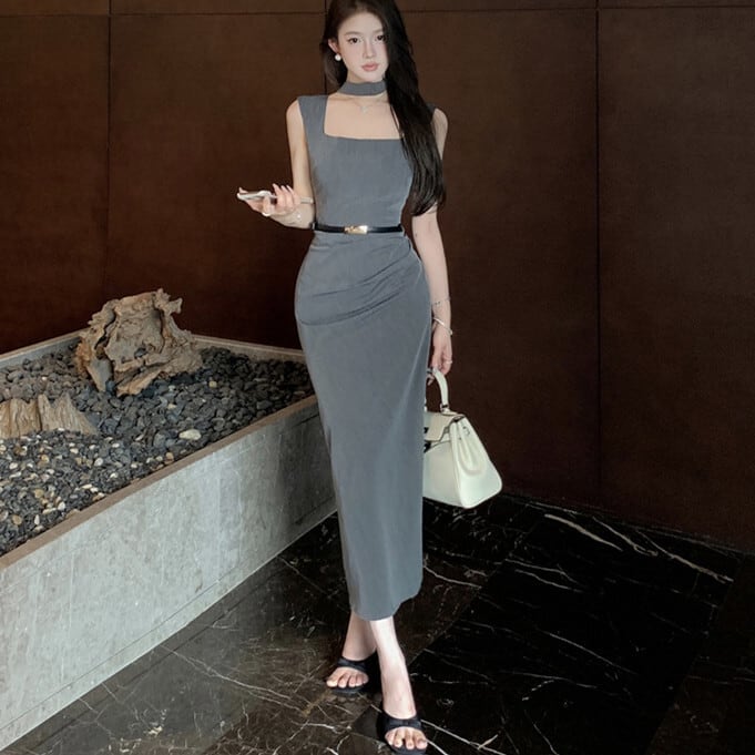 【dress】デートワンピースベルト付き　M24345