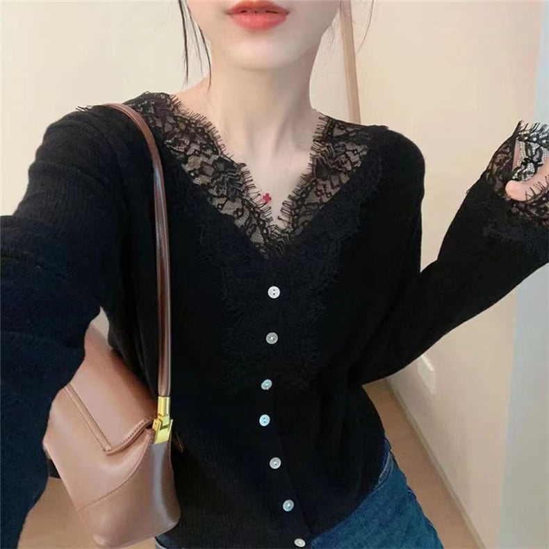 【tops】レース切り替えニットトップス　M25992