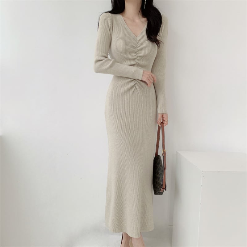 【dress】Vネックニットワンピース　M28028