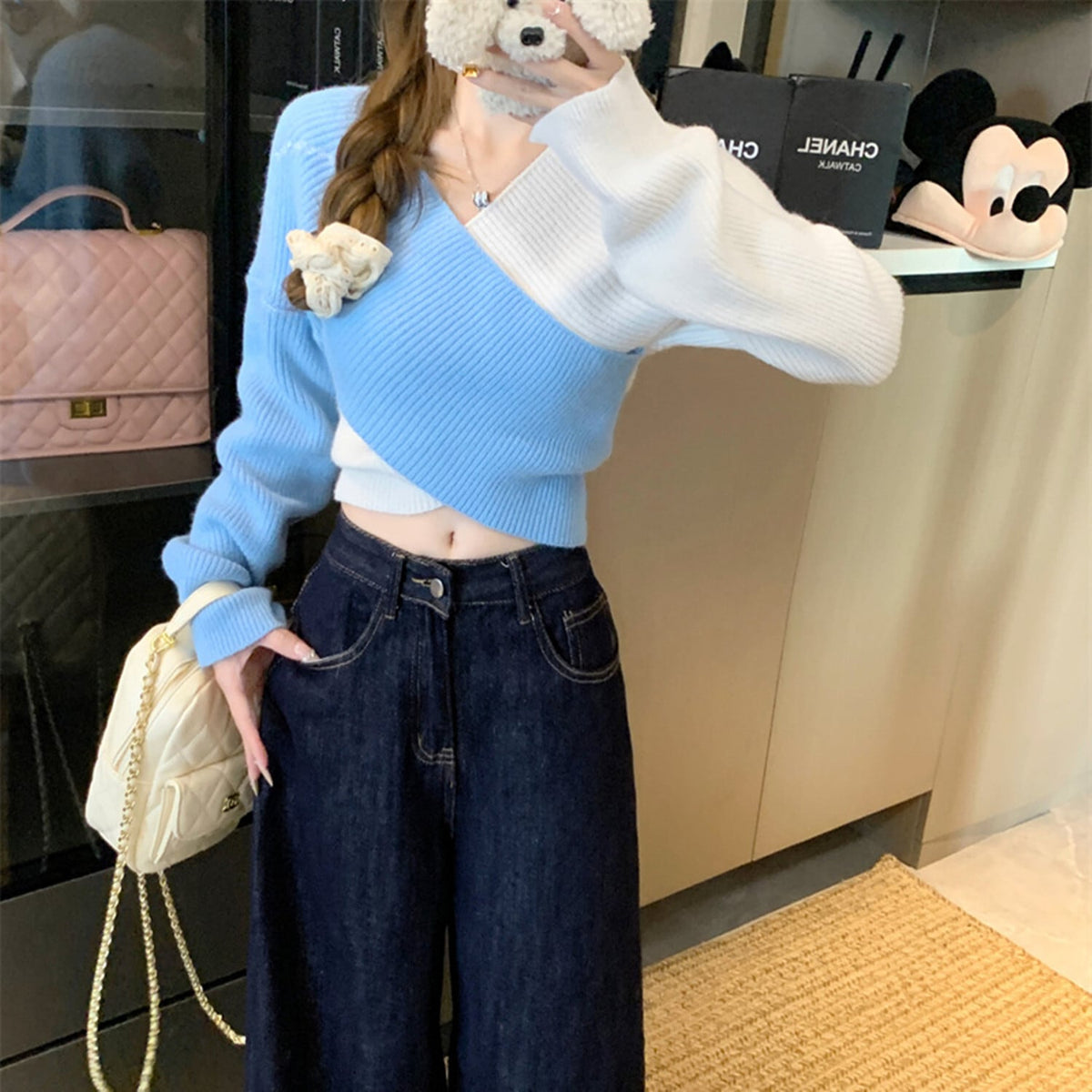 【tops】配色切り替えニットトップス　N2907
