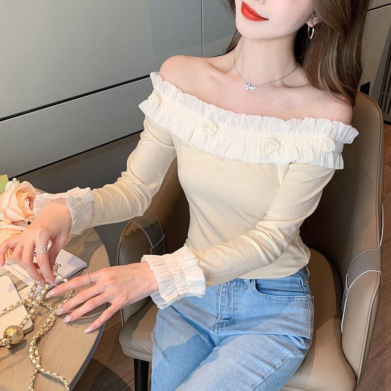 【tops】オフショルダー長袖Tシャツ　M28695