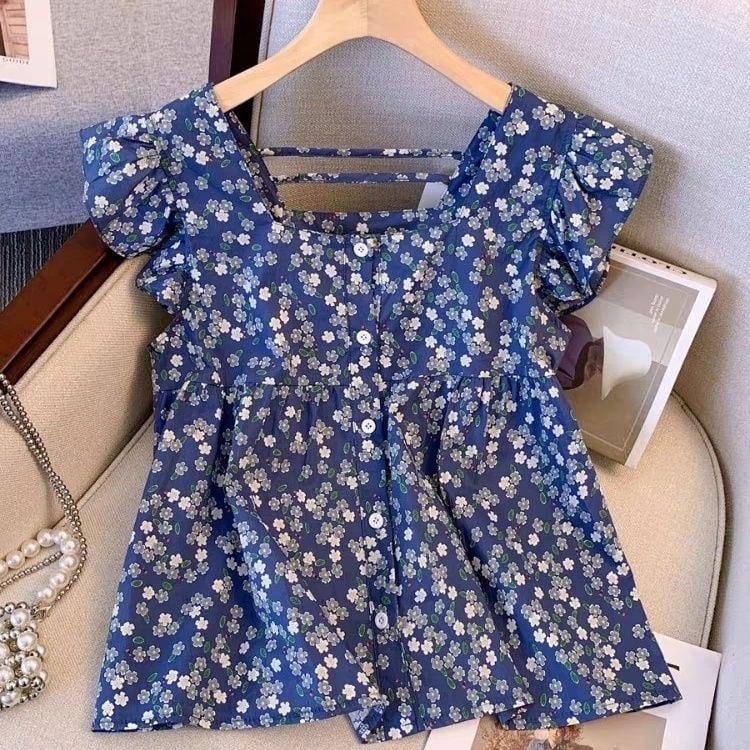 【tops】スクェアネック花柄ブラウスF7443