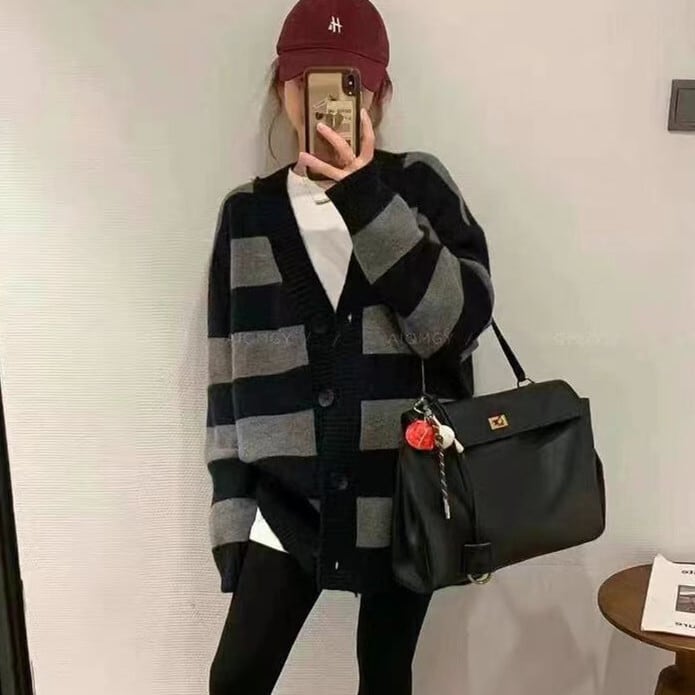 【outer】ボーダー柄ニットカーデ　M27359