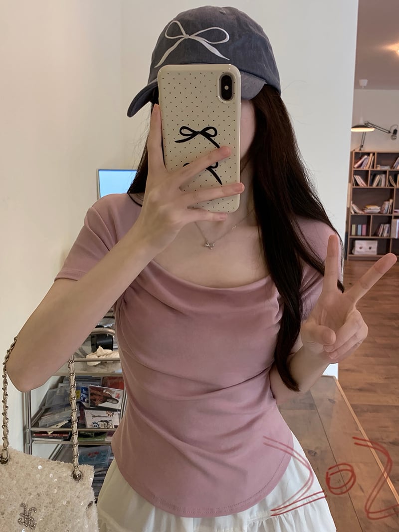 【tops】スクエアネックギャザーTシャツG21558