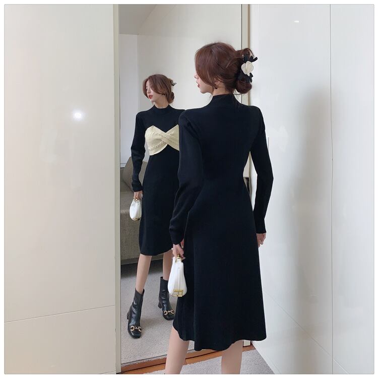 【dress】リボン切り替えニットワンピース　M28579