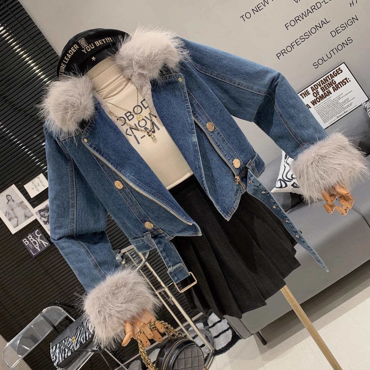 【outer】ファーデニムジャケット　M19108