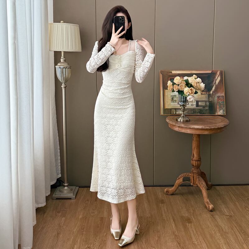 【dress】チュールドッキングレースワンピース Q7499