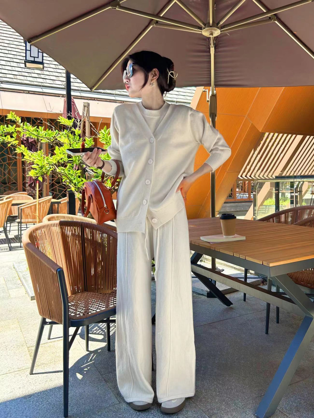 【set】ニットカーデ×ワイドパンツセット　M25839