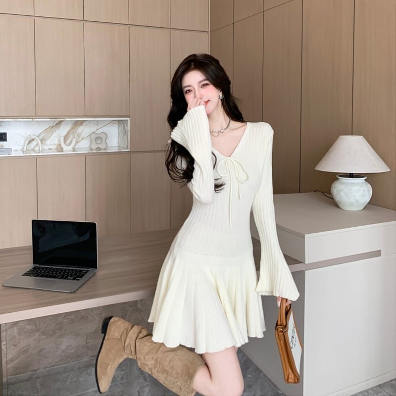 【dress】フレアニットワンピース Q6936