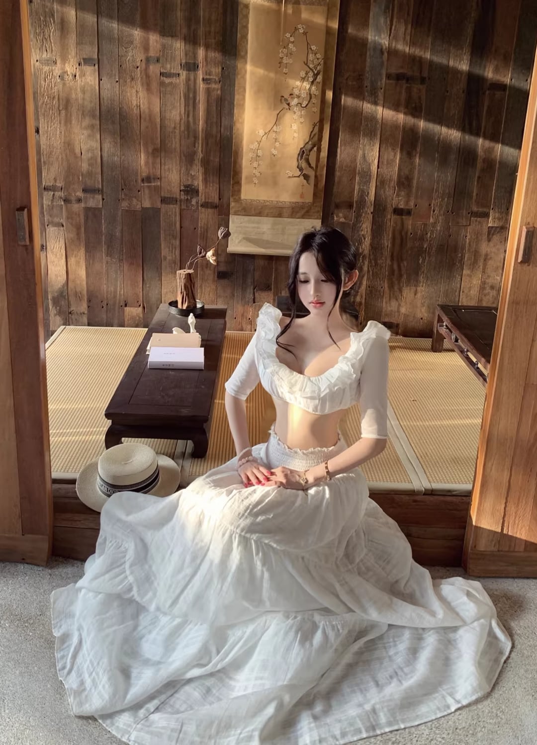 【set】フリルカラートップス×ロングスカートセット Q8312